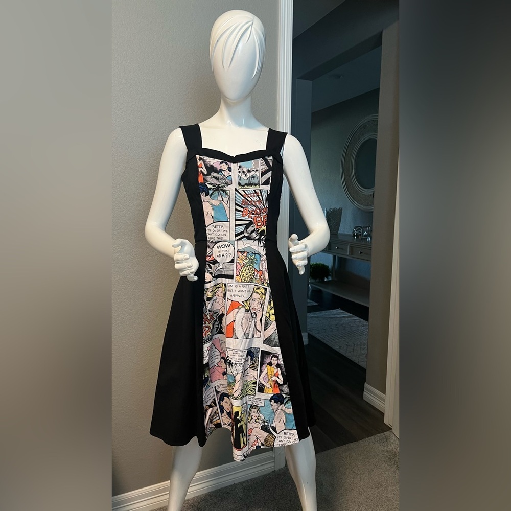 Hemet Women's Pinup Comic Black Full Circle Dress size M